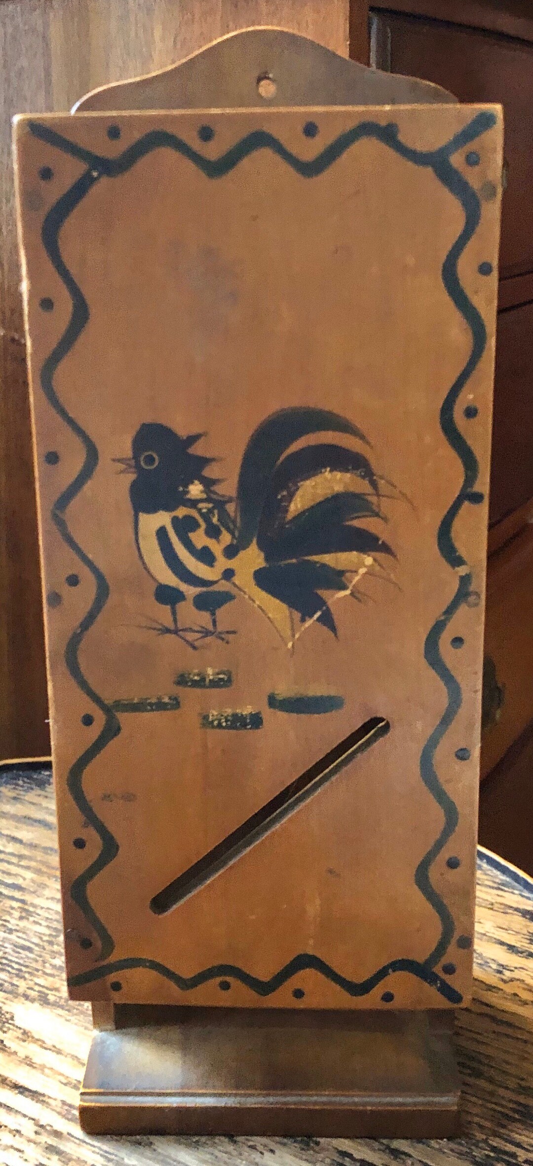 Vintage Woodpecker Woodware Fireplace Match Holder Made in Japan Wall Hanging Matchbox Rooster