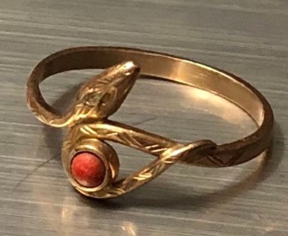 Victorian Rose Gold and Coral Snake Ring WSS 585 H