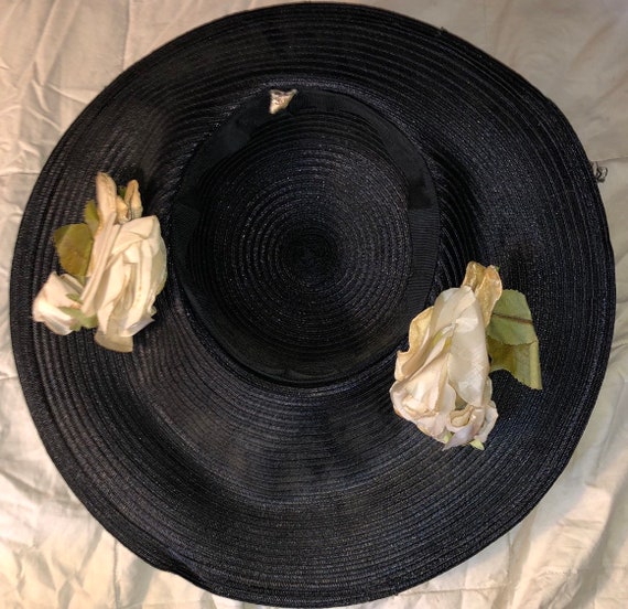 Wide Brimmed Cartwheel Hat Elegant 1940s Black Wi… - image 9