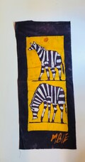 Vintage African Batik Zebras Painting  Artist Signed MBIE Striking Colors Tribal Africa Culture