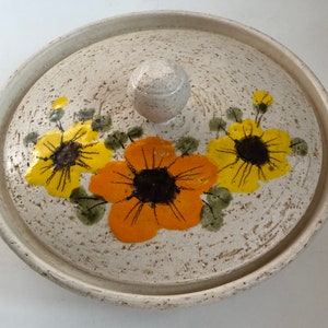 Vintage Midcentury Ceramic Covered Dish Yellow and Orange Flowers 1970s Casserole Mikasa Southern Sun Covered Dish