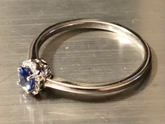 Vintage Sapphire Diamond Halo Ring Sweet 14K Whit… - image 4
