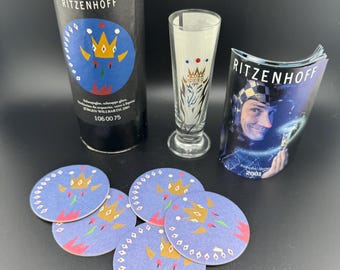 Vtg 2001 MCM Ritzenhoff Schnapsglas Jurgen Willbarth Scandinavian Schnapps Shot Glass Coasters Orig Box 1060075 Made in Germany German
