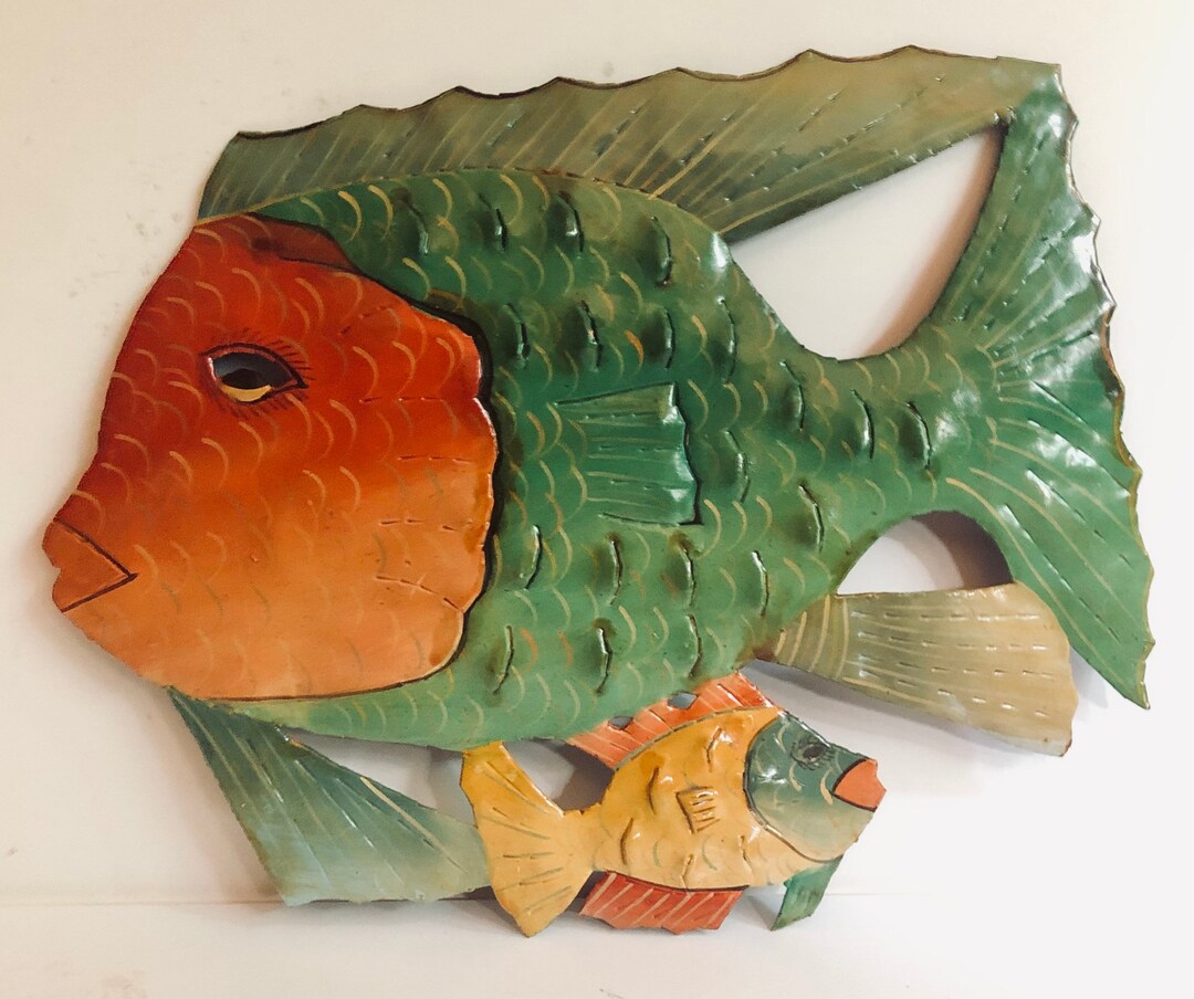 Vintage Haitian Metal Sculpture Fish Sea Life Wall Art Handmade Haitian
