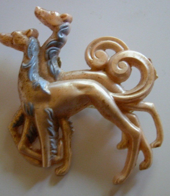 Antique Art Deco 1930s Celluloid Borzoi Brooch Wh… - image 4