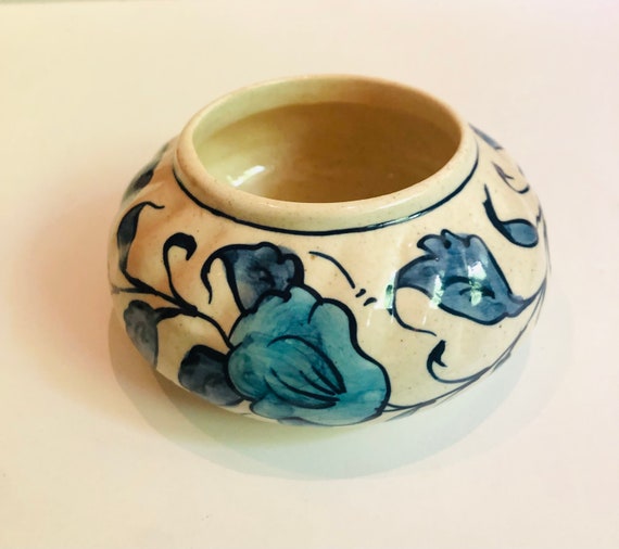 Adorable Hand Painted Trinket Catchall Dish Blue … - image 1