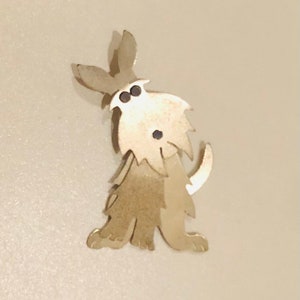 Whimsical Moveable Vintage Abstract Scottish Terrier Lapel Pin Signed Schnauzer or Scotty Brooch Art Deco Revival Tilting Head Wagging Tail