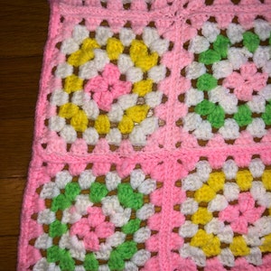 Handmade Afghan Baby Crib Blanket Throw Pastel Baby Blanket Pink Yellow Green Crocheted Afghan Granny Square Roseanne Blanket