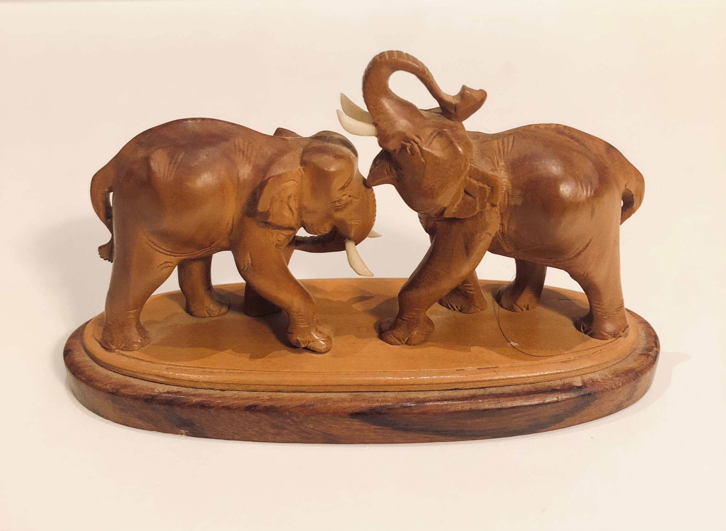Sweet Vintage Carved Wooden Elephants Playful Pachyderms Miniature ...