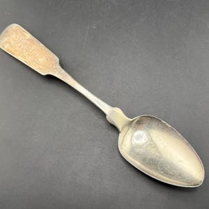 Antique Victorian J & W Moir Silver Fiddleback Serving Spoon 19th Century Handmade American Flatware 1844-1869 56 g John and William