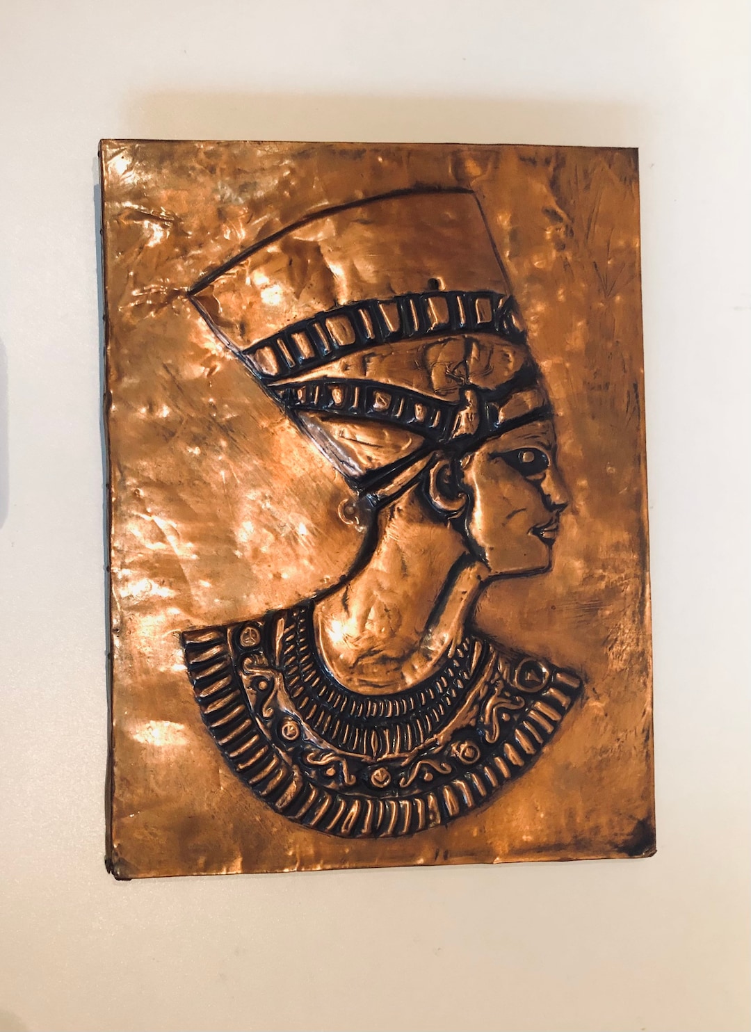 Midcentury Hammered 3D Copper Nefertiti Wall Hanging Egyptian Wall Art