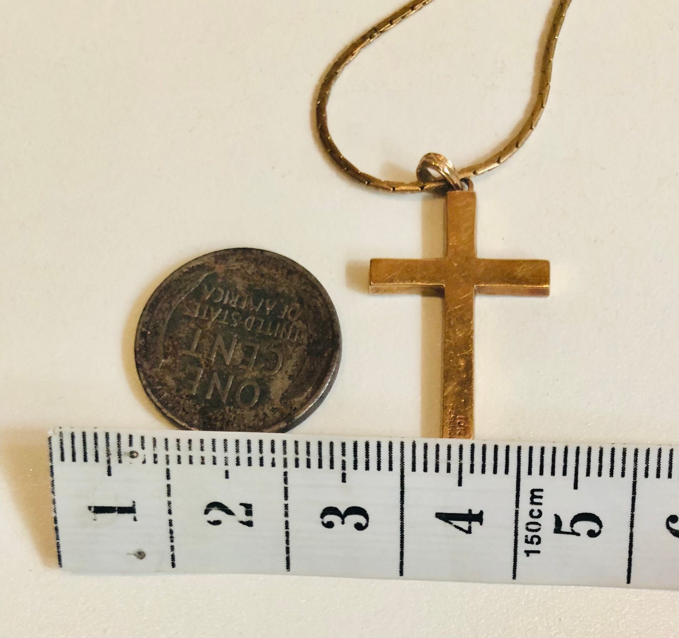 Delicate Vintage Esemco 10K Gold Etched Cross Pendant Necklace
