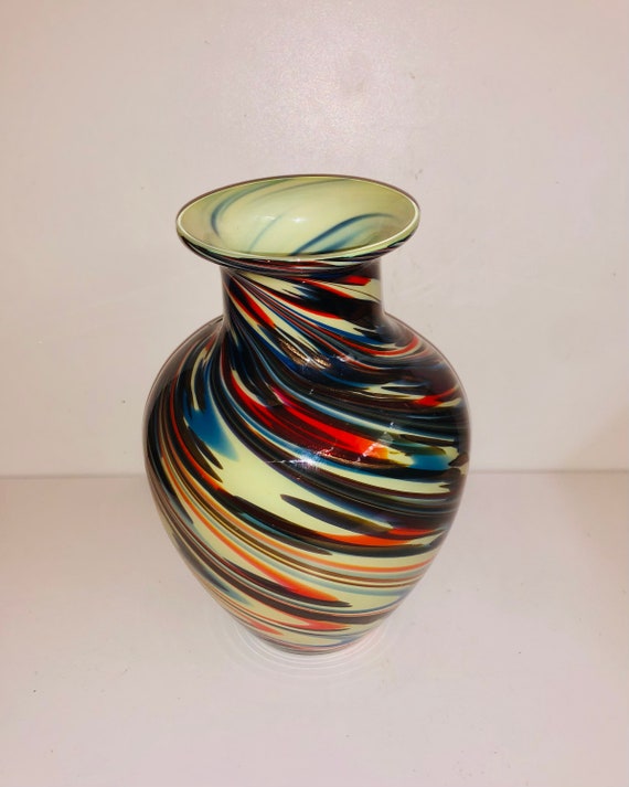 Vintage Glass Vase with Multi-Colored Swirls - Lost and Found