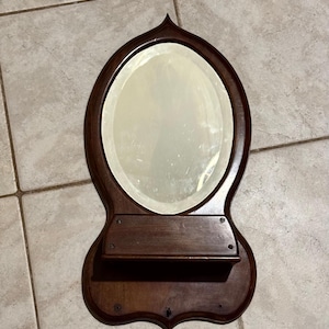 Elegant Antique Victorian Walnut Beveled Mirror Wall Mirror Catch All W Hooks Hand Crafted Wooden Wall Hanging Mirror