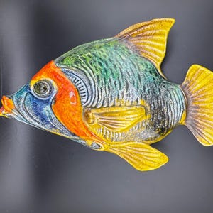Gorgeous Italian Redware Fish Wall Sculpture Polychrome Glaze 3D Art Pottery Nautical Mediterranean Sea OceanCore Made in Italy