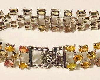 Brilliant Vintage Citrine Garnet Quartz Gate Style Bracelet Silver Heart Clasp Estimated Over 12 Carats of Stones!