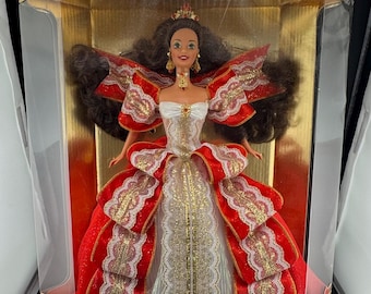 Barbie Vintage 1997 Edición Especial de Felices Fiestas, Muñeca Navideña Morena Coleccionable, Amigo Secreto de Navidad #17832 MIB