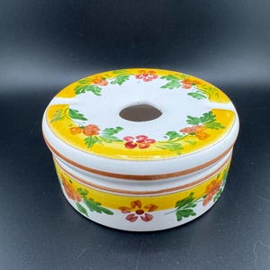 Vintage Hand Painted Portuguese Lidded Ashtray Trinket Box Hair Receiver Artist Signed Made in Portugal F-2000 Cottagecore