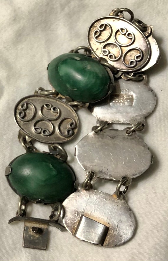 Vintage Mexican Jade Serpentine Silver Paneled Br… - image 6