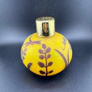 Vintage Emile Galle Cameo Glass Perfume Bottle Atomizer Burgundy Yellow Dragonfly Flowers French Art Nouveau Style Satin Glass NO BULB As Is