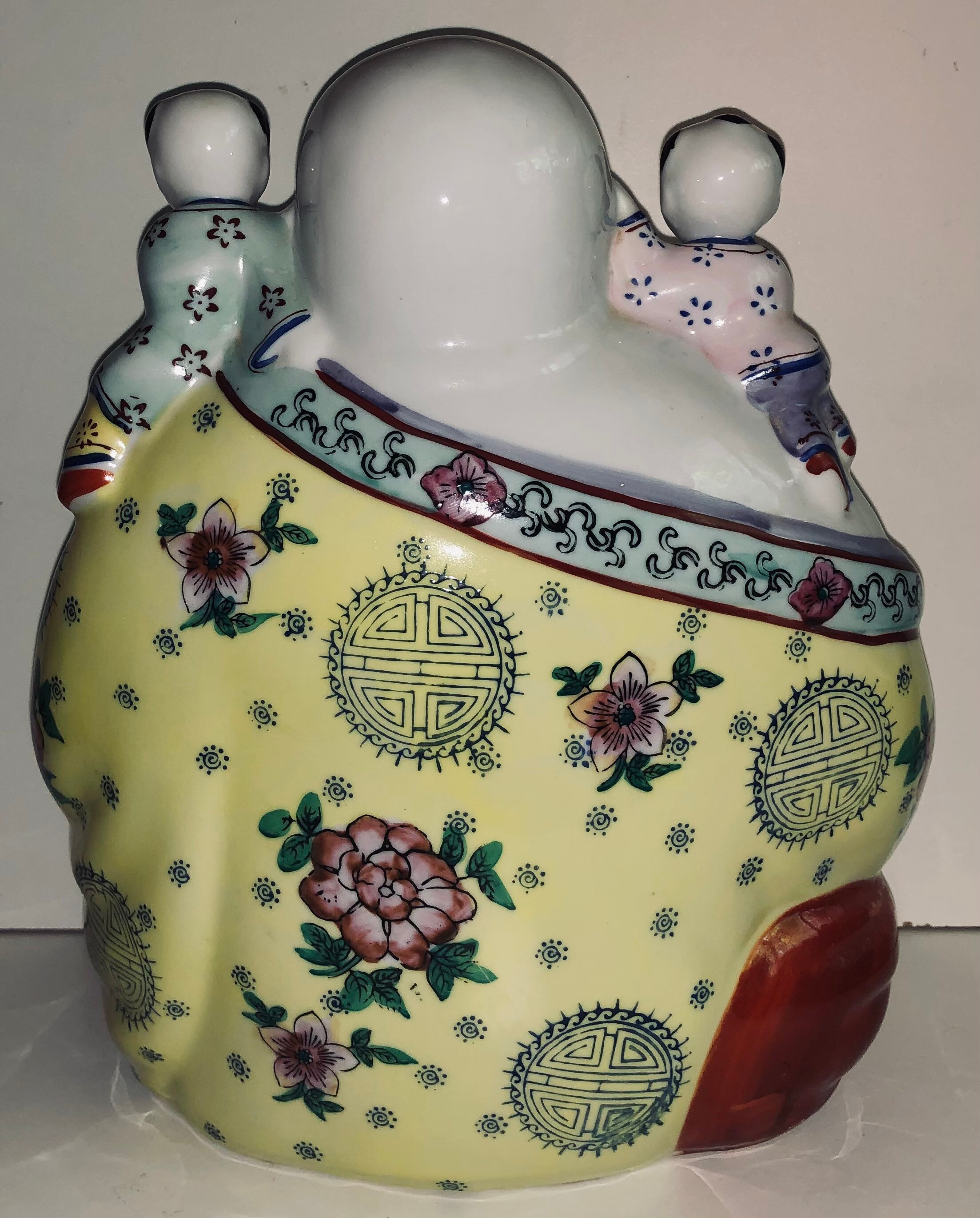 大きなヴィンテージの中国の幸せな仏像と5人の子供の像幸運の東洋の