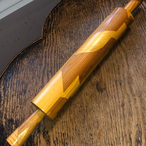 Vintage Wooden Rolling Pin Handmade Wood Inlay Marquetry Rolling Pin Cottage Core Cabin Rustic Decor