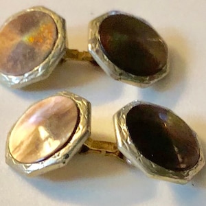 Antique Art Deco Carved Abalone Pearl Cuff Links Tuxedo Cuff Links Rolled Gold Cuff Links M.J.G. Co Grandfather Core Shirt Suit Jewelry