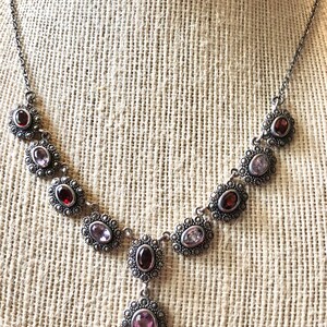 Modernist Charoite Necklace Silver Collar Bib Necklace Designer Bib Collar Necklace Artist Signed Purple Stones Hippie Jewelry