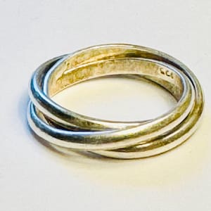 Vintage Sterling Silver Trinity Ring Interlocking Bands Rolling Rings Love Frienship Fidelity Man's Alternative Wedding Band Size 8.5