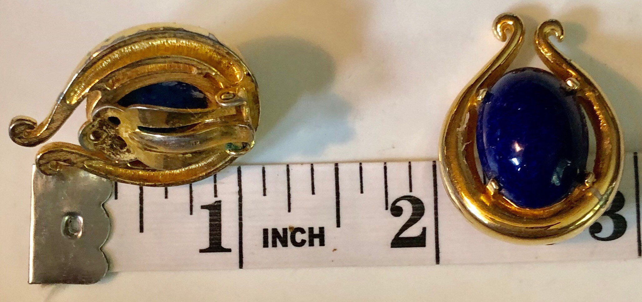 Vintage Jomaz Lapis Omega Earrings Circa 1970s-80s Mazer