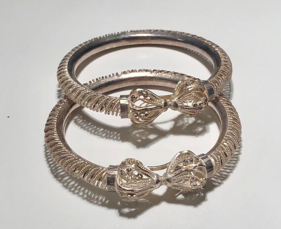 Pair of Matching Extra Small Antique Silver Filigree Bangle
