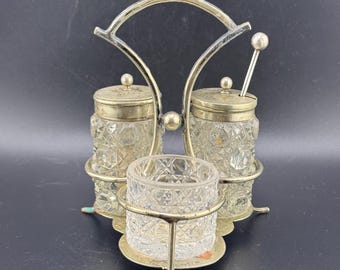 ヴィンテージ英語 EPNS クリスタル調味料セット ゼリー ジャム