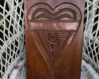 Vintage Carved Dutch Carved Wooden Pastry Speculaas Mold Heart Tulip Holland Speculaasplank Gingerbread Taaitaai Springerle Cookie Board