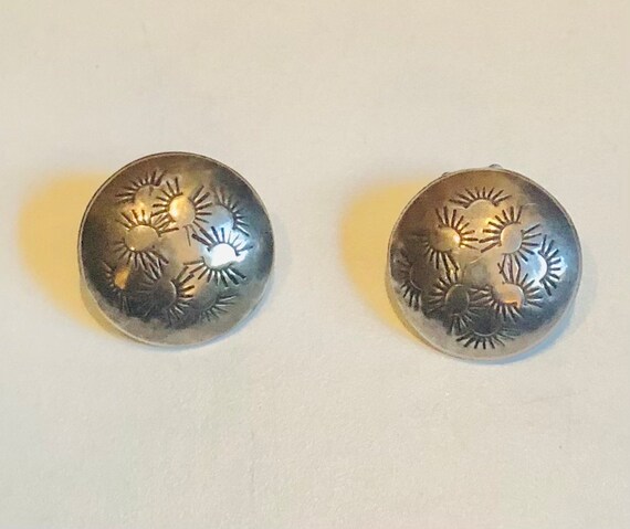 Vintage Native American Silver Dome Concho Earrin… - image 2