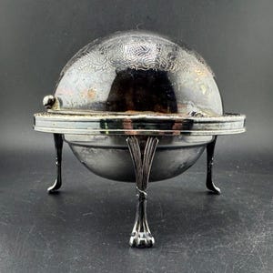 Vintage Silverplate Victorian Revival Domed Caviar Server Elegant Hors d’oeuvres British Serving Lidded Dish w Clawfoot Base UNPOLISHED
