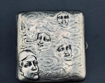 Antik sterlingsilver Blackinton jugend cigarettfodral rökande man drömmer om damer Gibson flicka kompakt rökare presentask