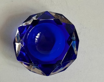 Royal Gallery Votive Candle Holder Cobalt Blue Diamond Optic Tea Light Paperweight Sommerso Geometric Italian MCM Style Made in Italy