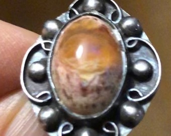 Handsome Sterling Native American Boulder Opal Ring Sz 4 1/2