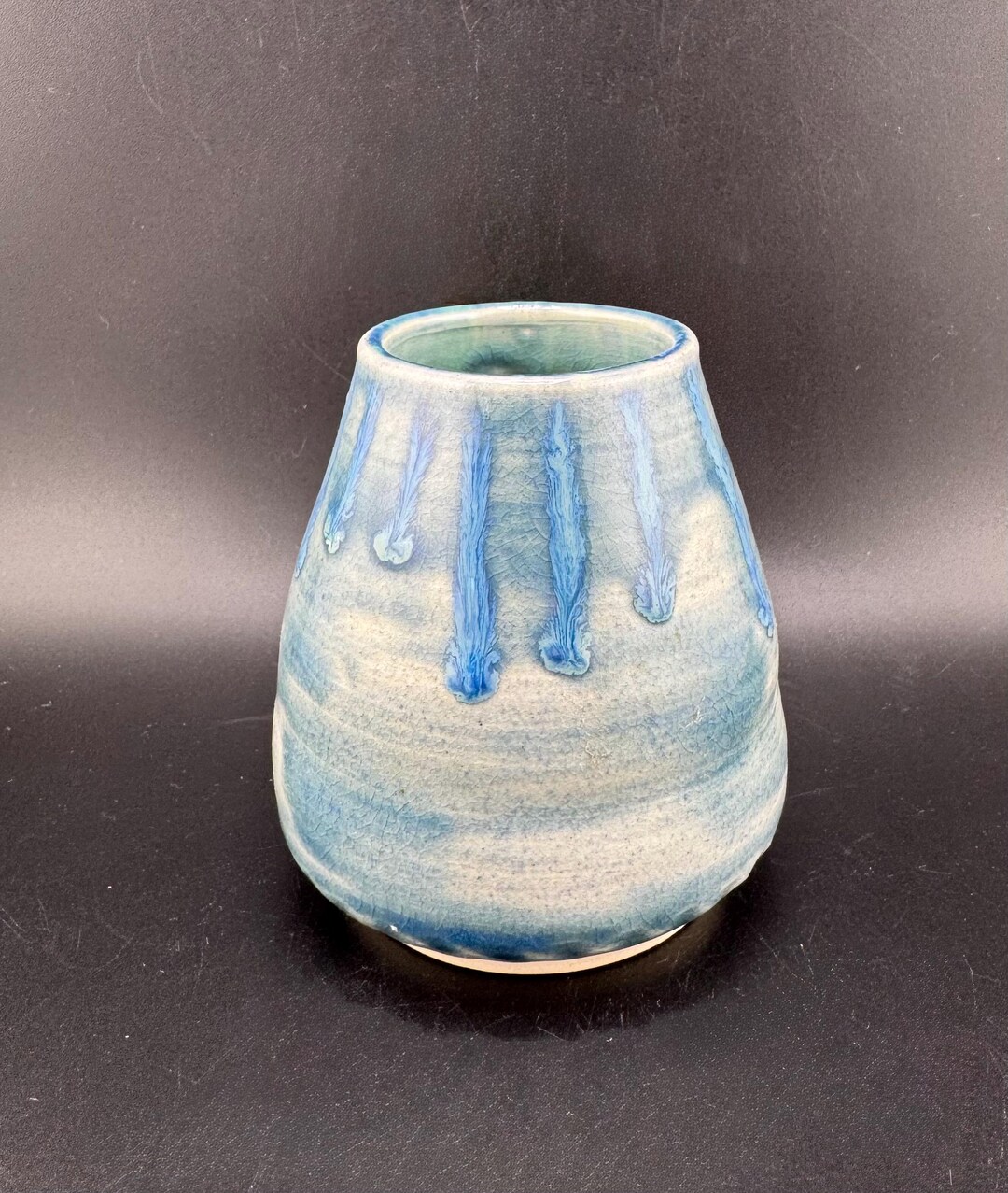 Hand Built Studio Pottery Bud Vase Weed Pot Blue Drip Glaze Wheel ...