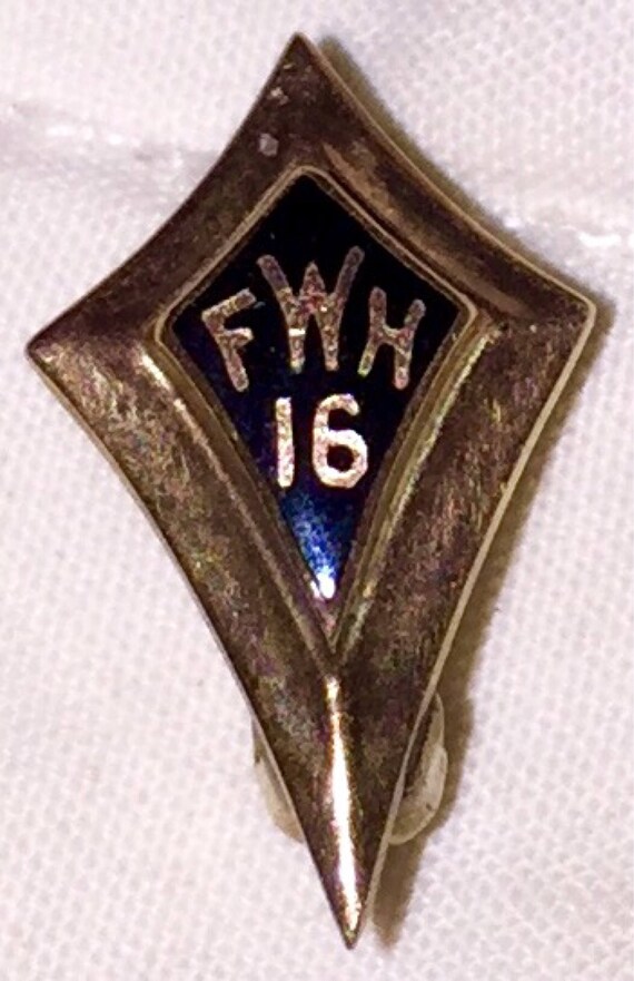 1915 FWHS Lapel Pin Antique Art Deco 14K Gold School Badge Unisex Solid Gold Frat Badge Edwardian Era SALE