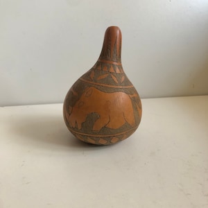 Vintage African Gourd Primitive Folk Art Hanging Gourd Folk Art Carving  Kenyan Rhinoceroses