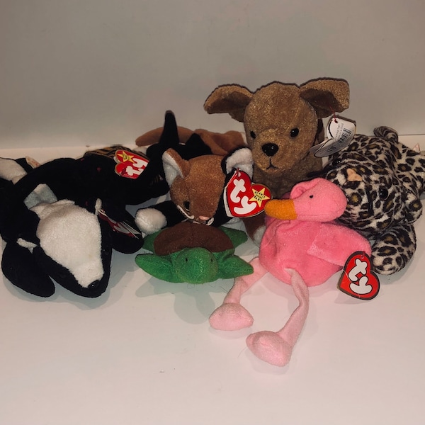 Vintage Beanie Baby Plush Toy Collection Leopard Spider Pink Flamingo Calico Cat Sea Turtle Originals & McDonald’s Millennial Classic Toys