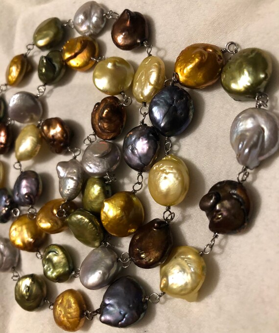 Opera Length Dyed Baroque Pearl Necklace Multicol… - image 8