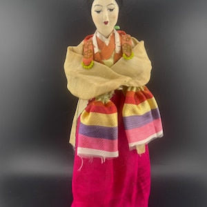 Vintage Asian Lady Doll Figurine Chinese or Korean Woman Handmade Sculpture Souvenir Art Doll AS FOUND