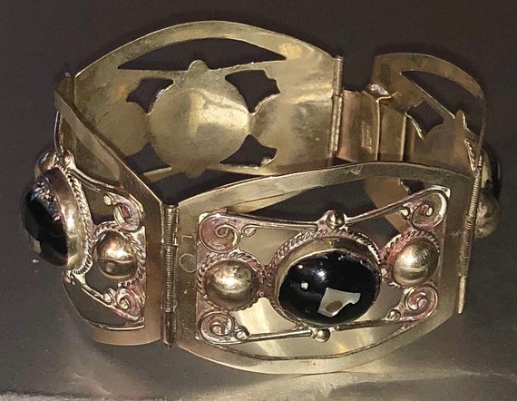 Superb Vintage Mexican Onyx Abalone Bracelet Mexi… - image 2