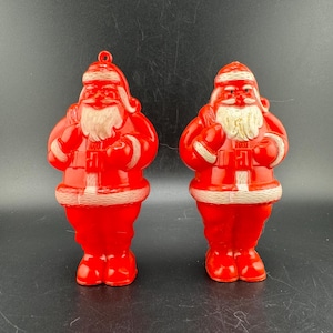 2 Mid Century Vintage Santa Claus Candy Container Christmas Ornaments Kris Kringle w Toy Bags Rosbros Bros 1950s