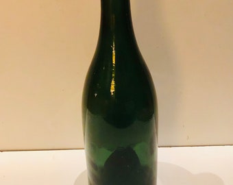 Antique Dark Green Victorian Wine Bottle ca 1870s Hand Applied Lip Poured Mould Blown Glass Bottle Stacking Wine Bottle