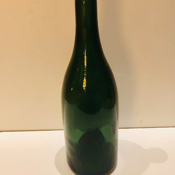 Antique Dark Green Victorian Wine Bottle ca 1870s Hand Applied Lip Poured Mould Blown Glass Bottle Stacking Wine Bottle