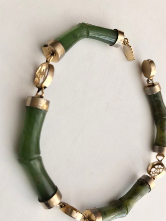 Chinese Spinach Bamboo Jade Bracelet Vintage Neph… - image 2