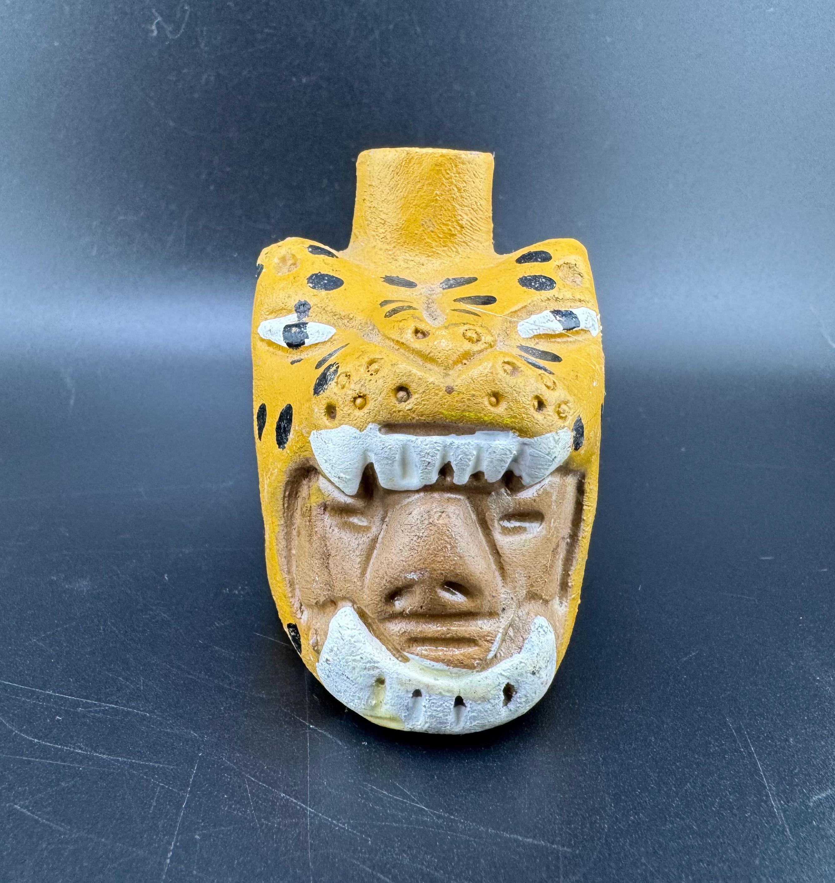 Vtg Clay Folk Art Jaguar Whistle Mexican Aztec Tribal Warrior